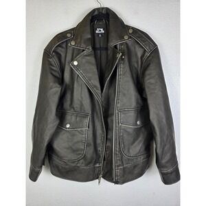Future Collective Faux Leather Moto Jacket Washed Black Oversized Biker Small